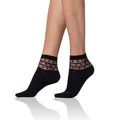 TRENDY COTTON SOCKS - Dámske ponožky s ozdobným lemom - čierna