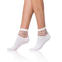 TRENDY COTTON SOCKS - Dámske ponožky s ozdobným lemom - biela