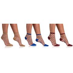 TRENDY SOCKS 3x - Moderné vzorované silonkové ponožky 3 páry - telová - tmavo červená - tmavo modrá