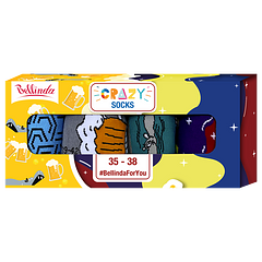 CRAZY SOCKS BOX - Darčeková krabička zábavných crazy ponožiek 4 páry - modrá