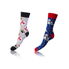 CRAZY SOCKS 2x - Veselé ponožky 2 páry - sivá - modrá