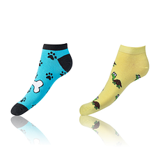 CRAZY IN-SHOE SOCKS 2x - Veselé krátke ponožky 2 páry - žltá - svetlo modrá - čierna