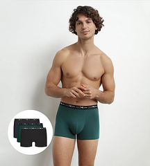 DIM COTTON STRETCH BOXER 3x - Pánske boxerky 3 ks - tmavo zelená - modrá - čierna